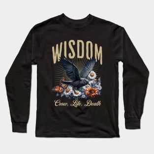 Fullmoon crow and butterflies, witch, Halloween, black crows, raven, corvid, books, magic, witchcraft, Wicca Long Sleeve T-Shirt